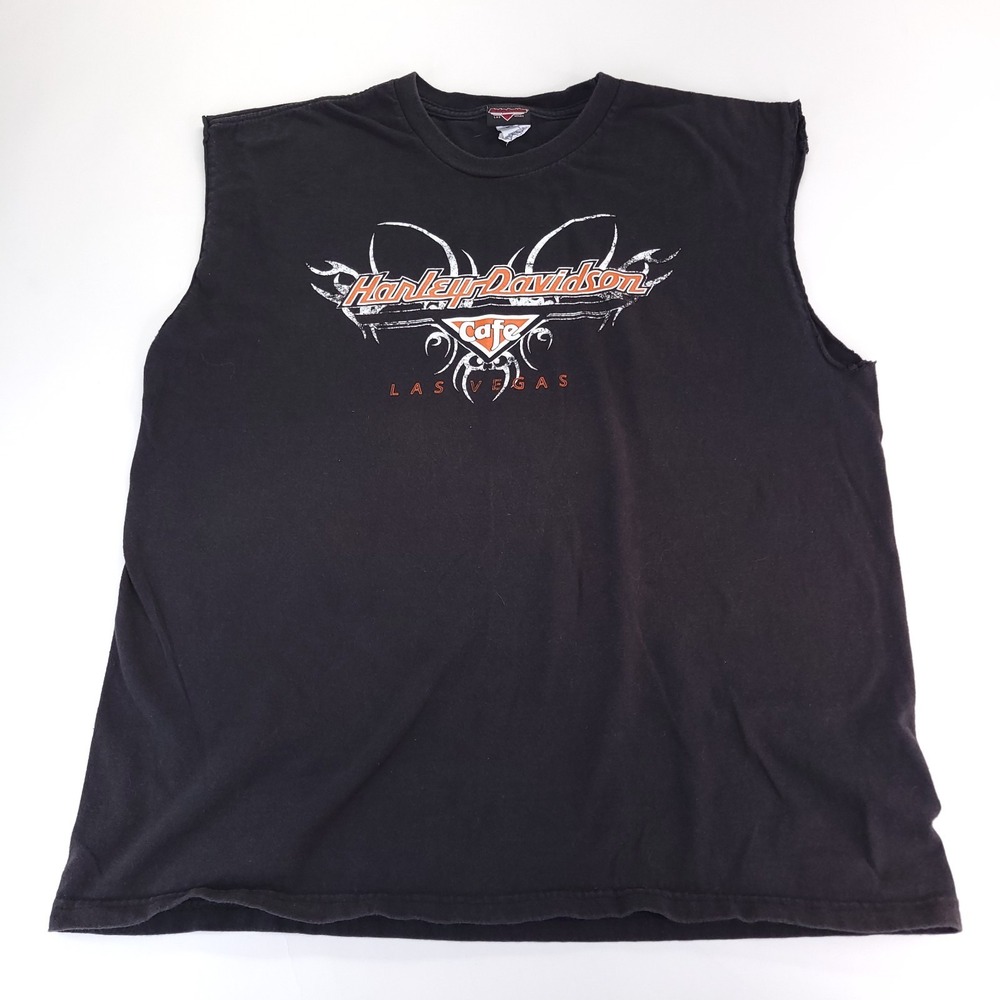Harley Davidson Cafe Shirt Mens XL Las Vegas Black Tribal Tattoo Long Sleeveless